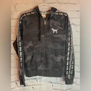 Victoria's Secret Charcoal Zip Up Hoodie with Silver Sequin Accents